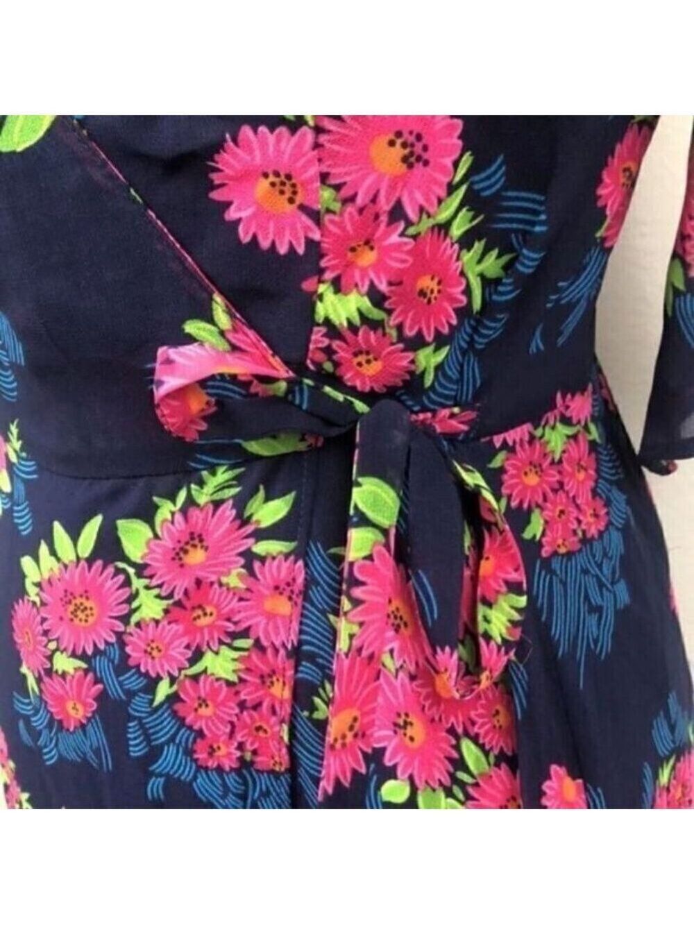 Zara Blue Maxi Wrap Dress Sheer Floral Chiffon V-Neck Short Flutter Sleeve S - Picture 13 of 15